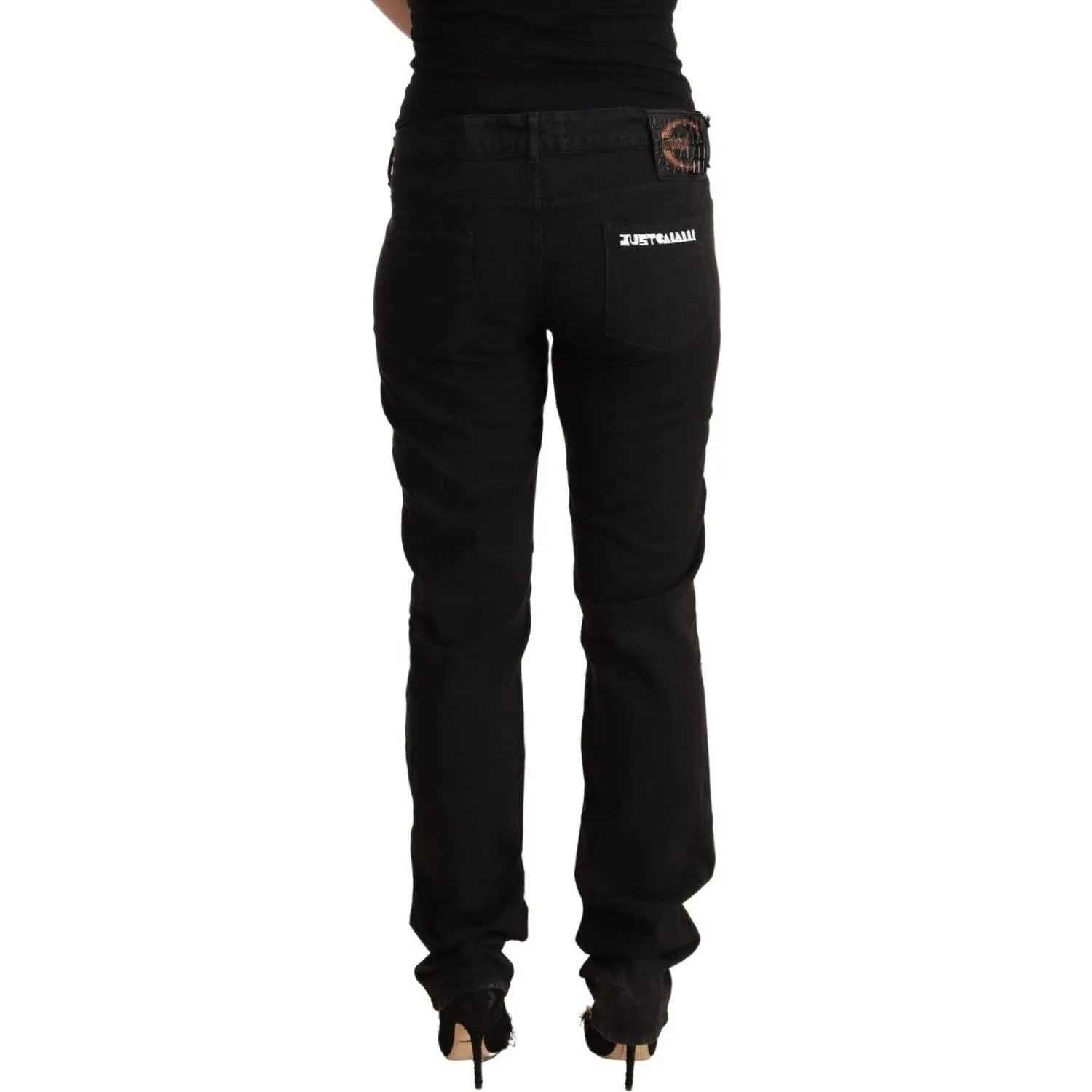 Just Cavalli Sleek Mid-Waist Slim Fit Black Jeans