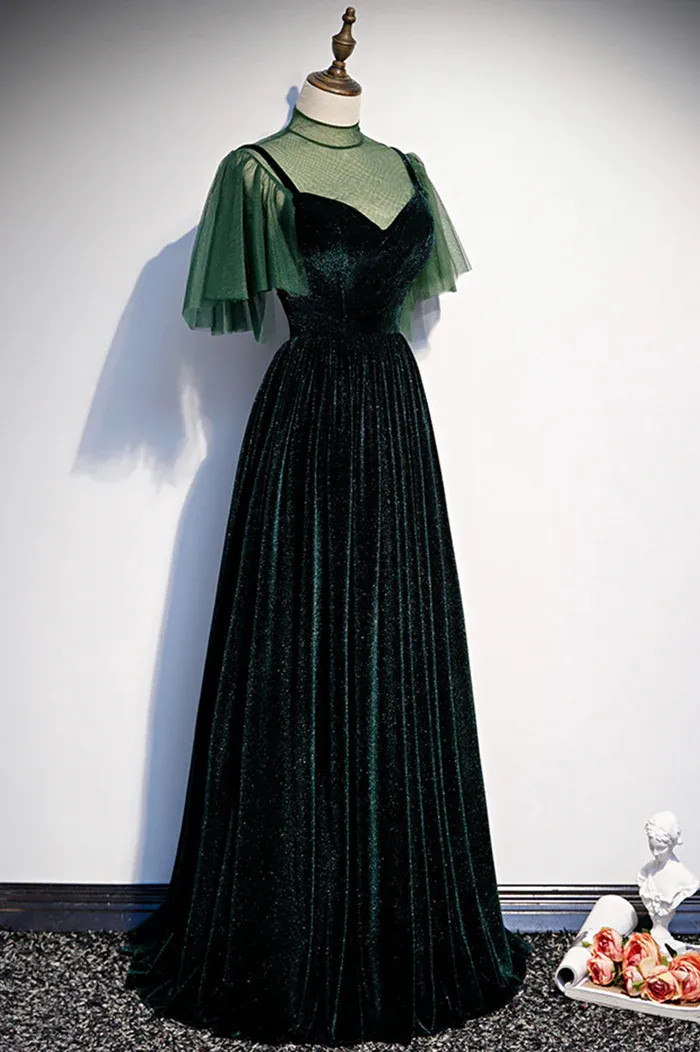 kamahe Green Velvet Long A-Line Prom Dress Evening Dresses