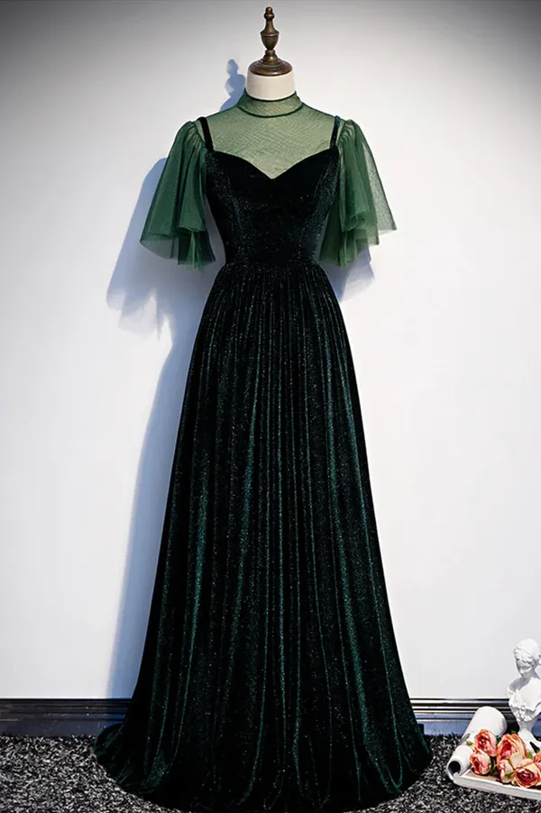 kamahe Green Velvet Long A-Line Prom Dress Evening Dresses