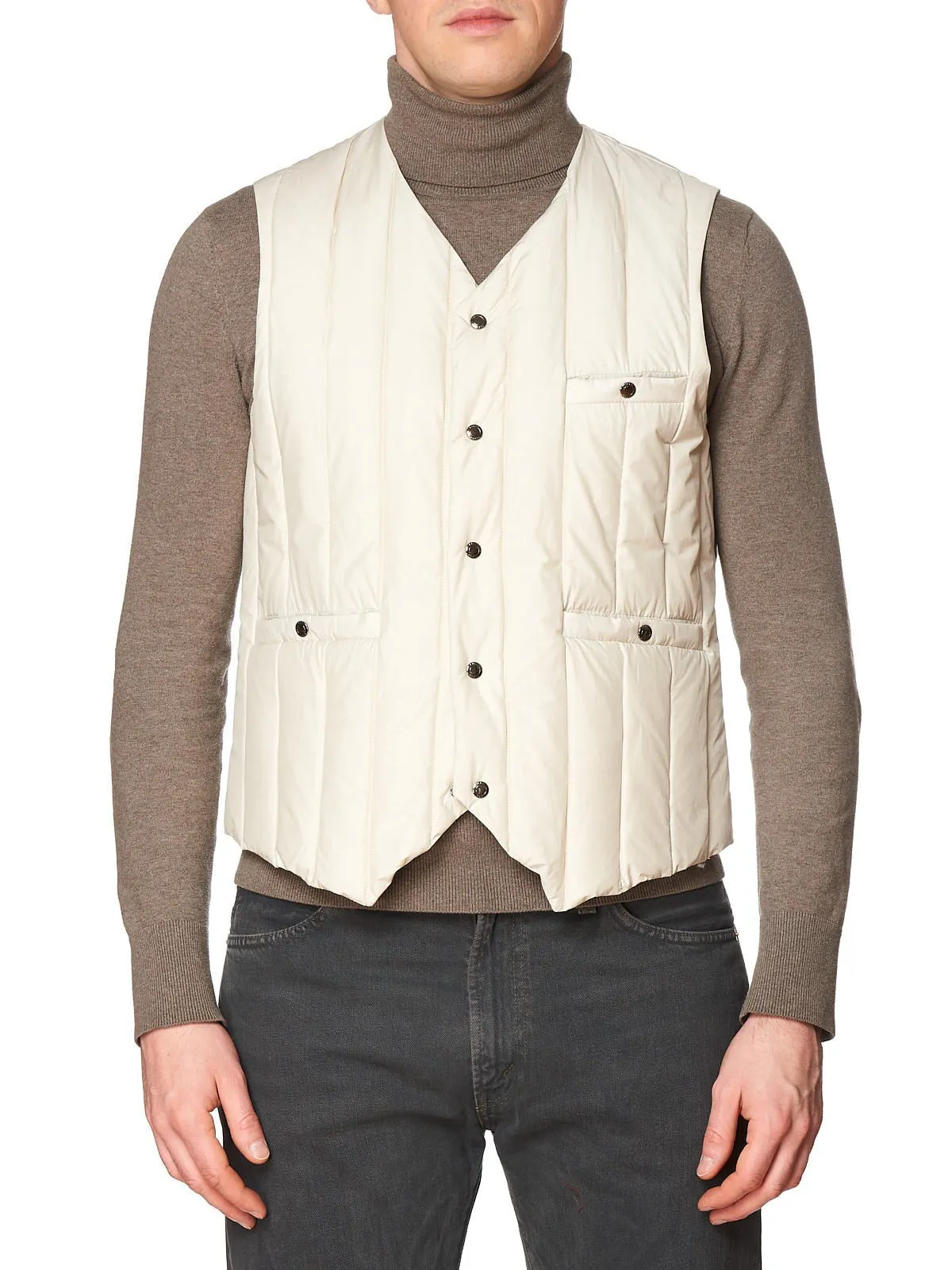 KITON KIRED Super Litek 60g "Cinghia" Ivory Quilted Cotton Goose Down Vest 50 M