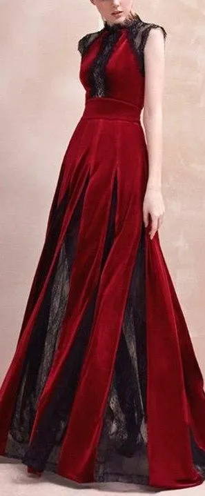 Long Velvet and Lace Gown