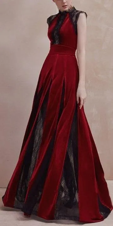 Long Velvet and Lace Gown