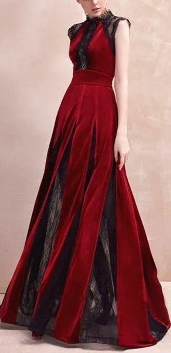 Long Velvet and Lace Gown