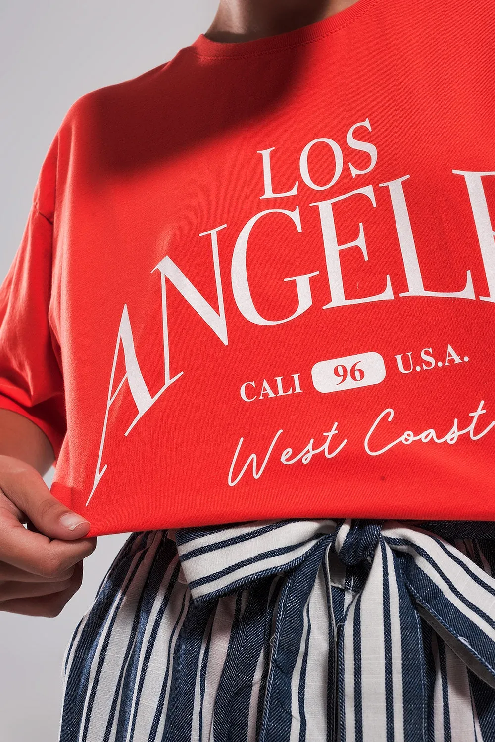 Los Angeles Slogan T Shirt in Red