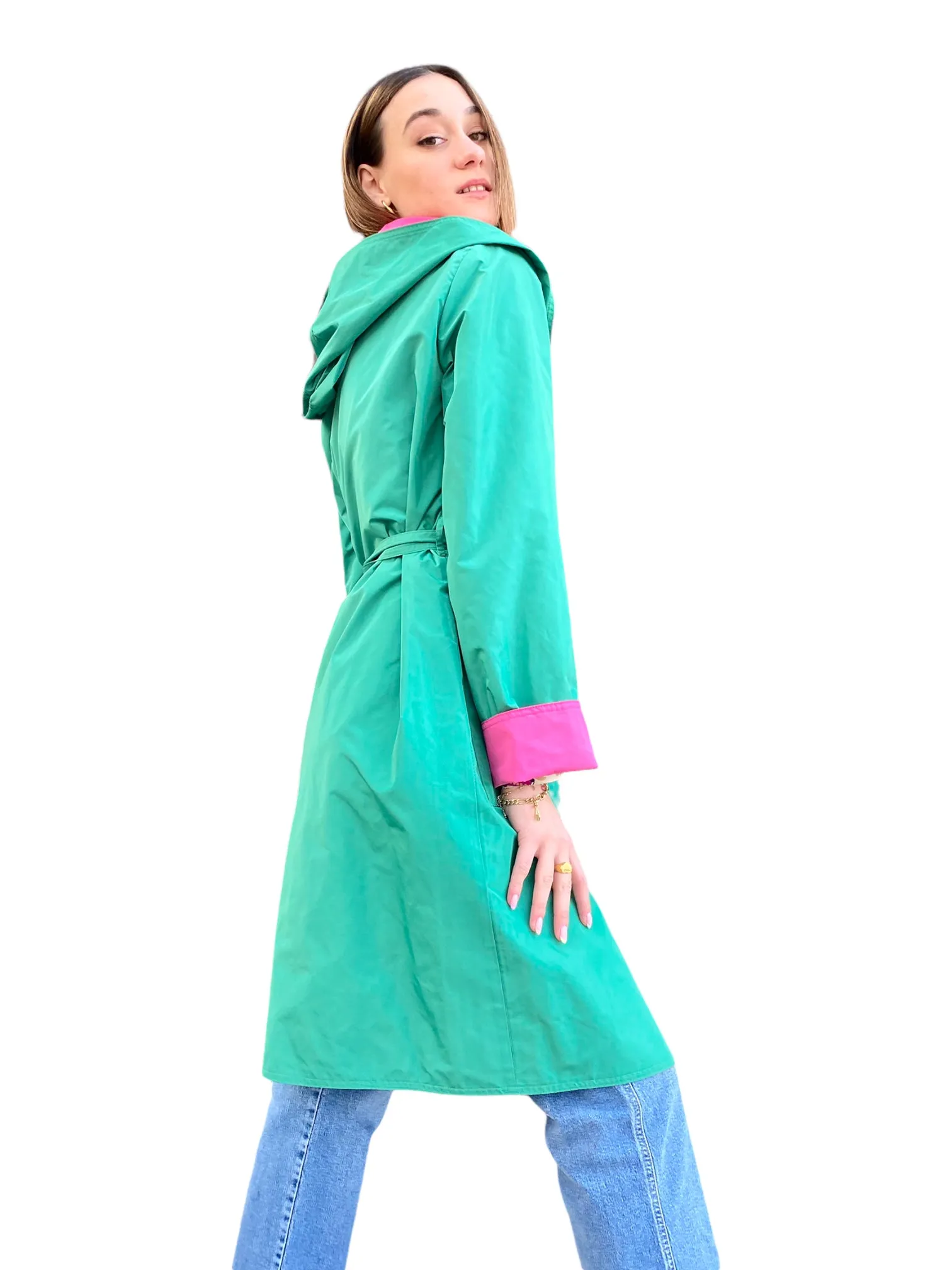 Maryley green fuchsia reversible trench