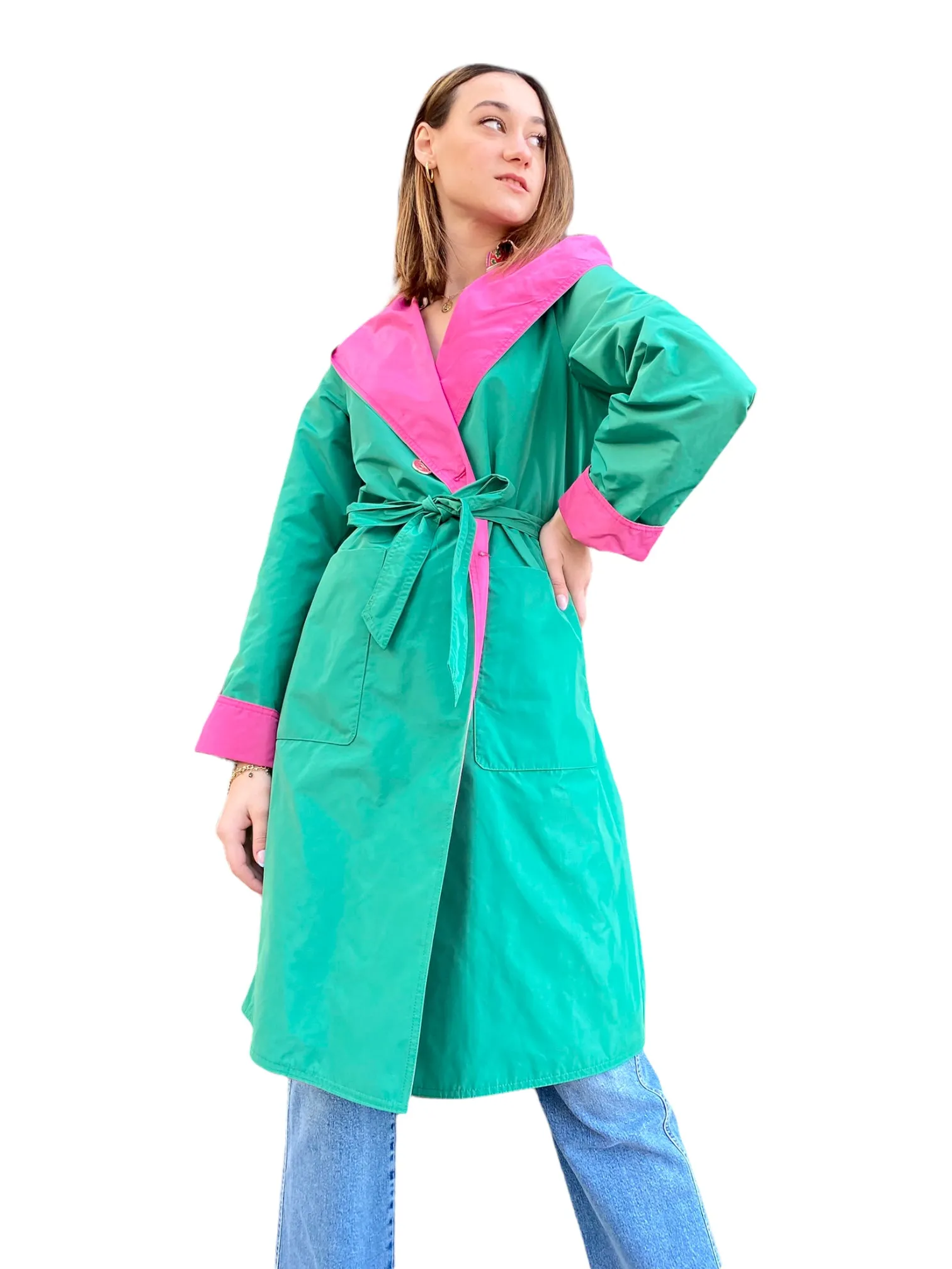 Maryley green fuchsia reversible trench