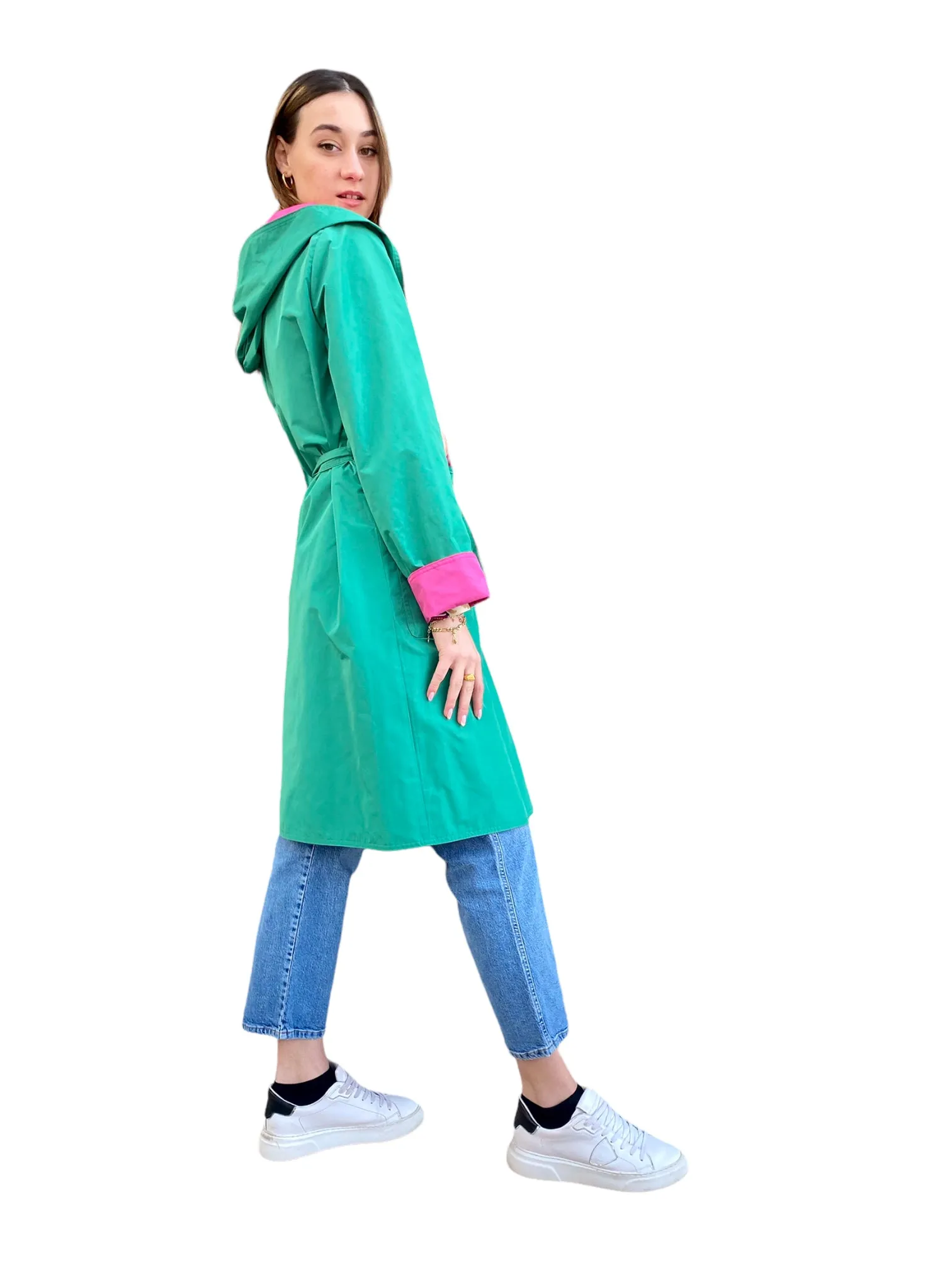 Maryley green fuchsia reversible trench