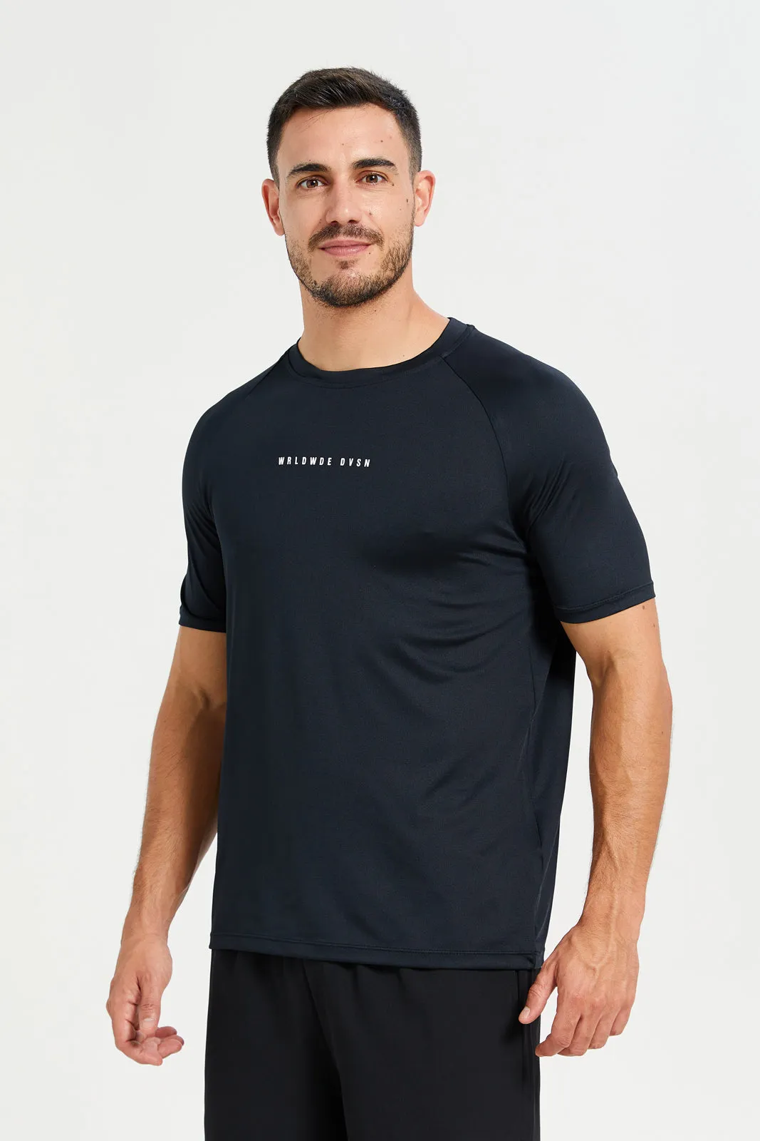 Men Black Plain Active T-Shirt