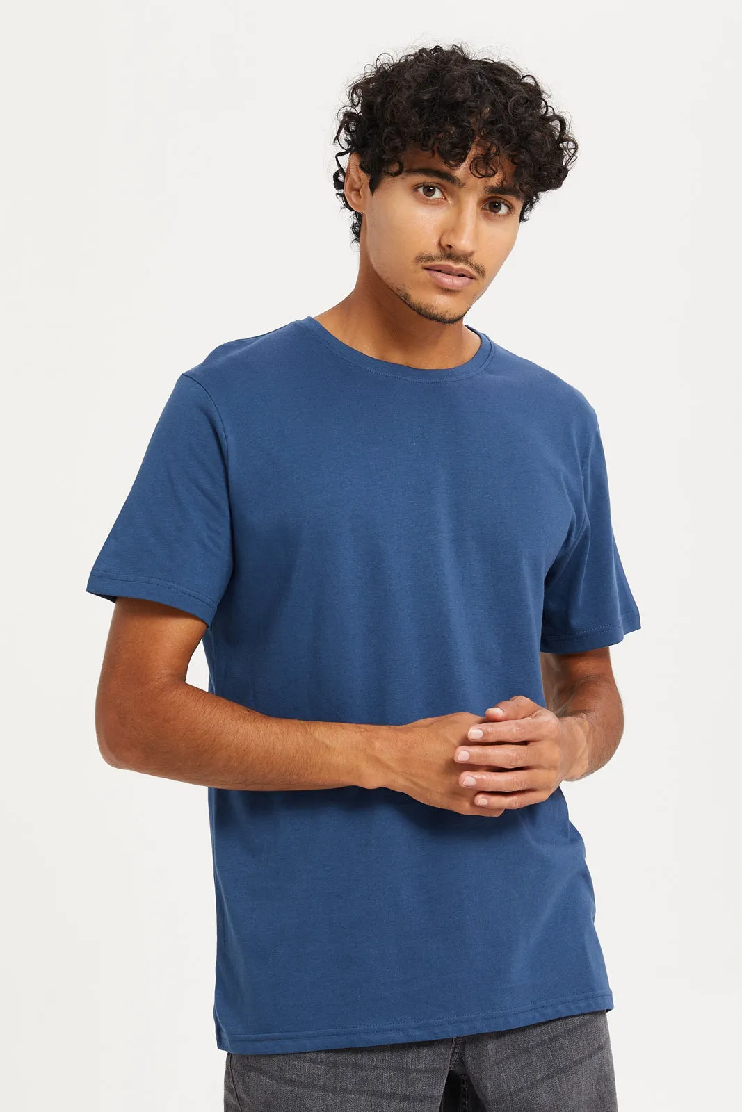 Men Blue Basic T-Shirt