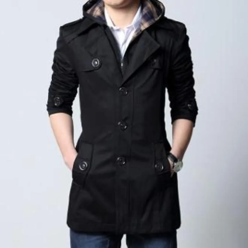 Mens Removable Hooded Trench Jacket