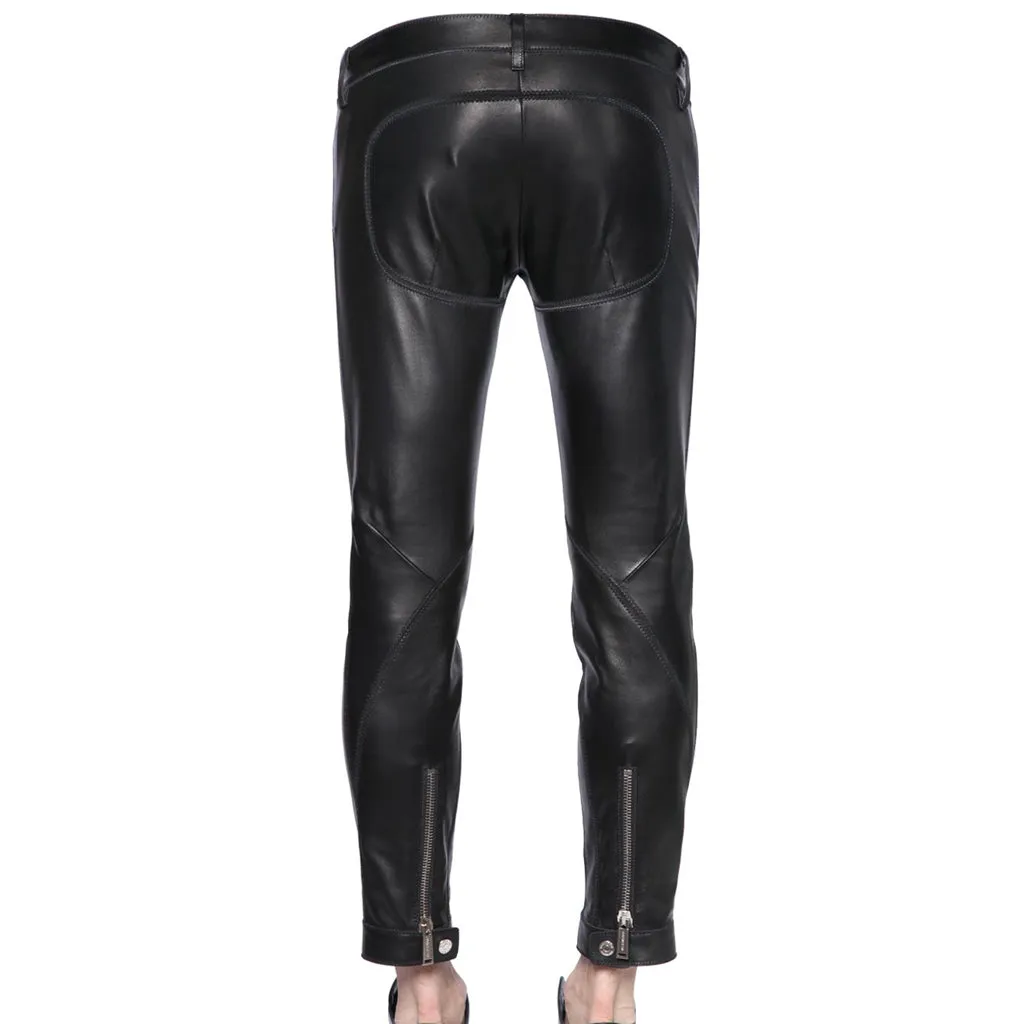 Men's Slim Fit Cropped Leather Zipper Pants MP17