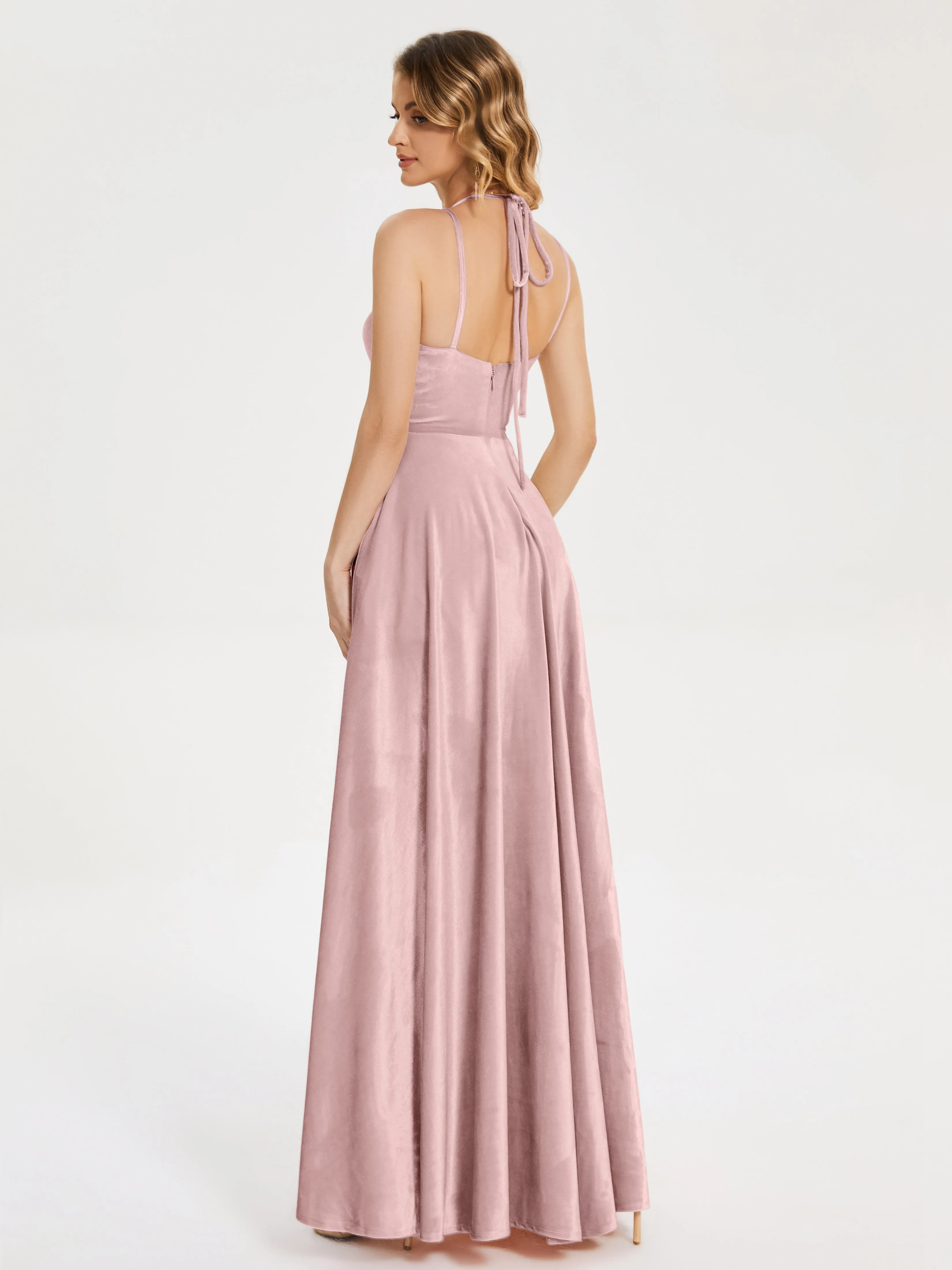 Modest Split Velvet Prom Dresses