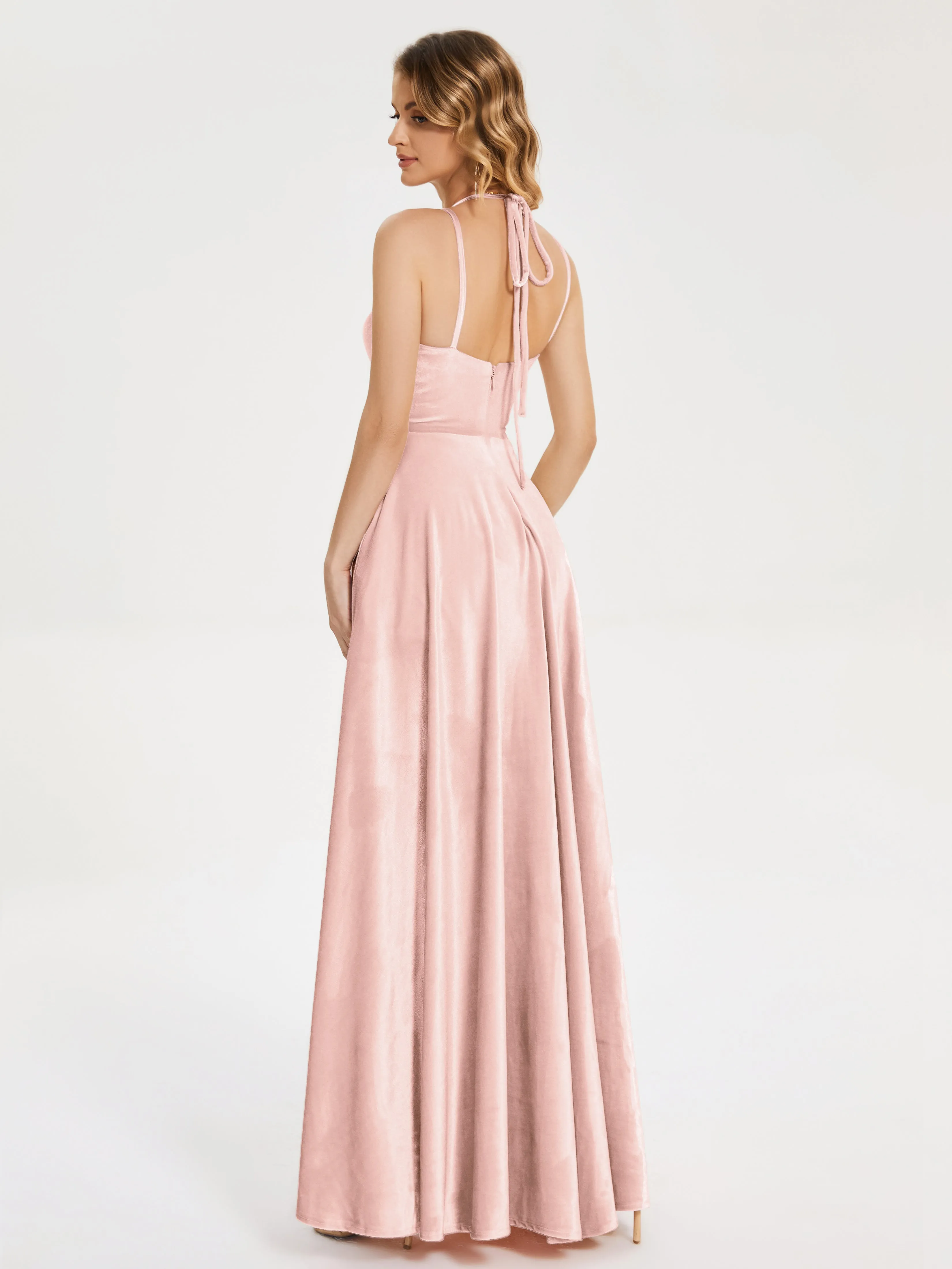 Modest Split Velvet Prom Dresses