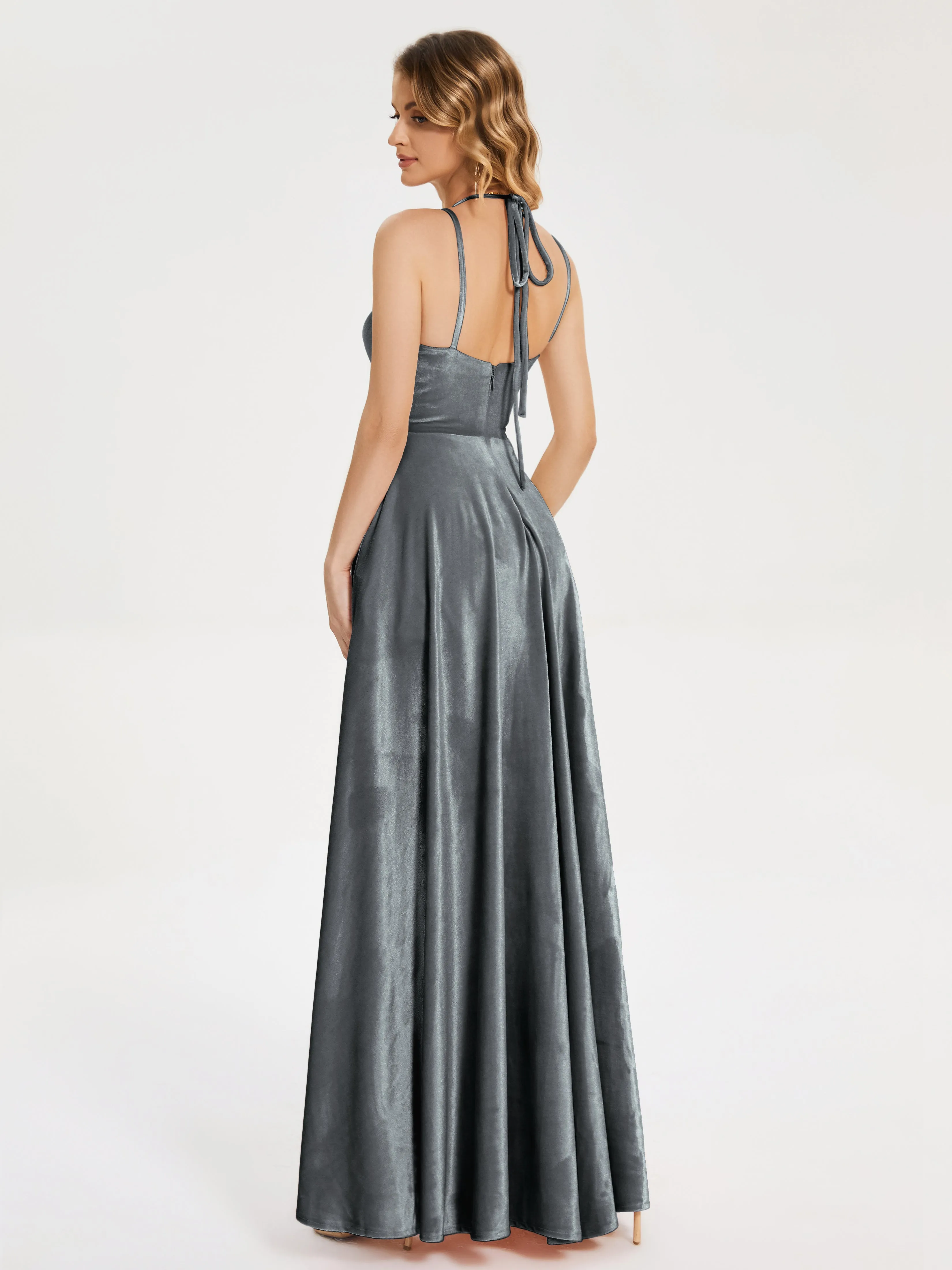 Modest Split Velvet Prom Dresses