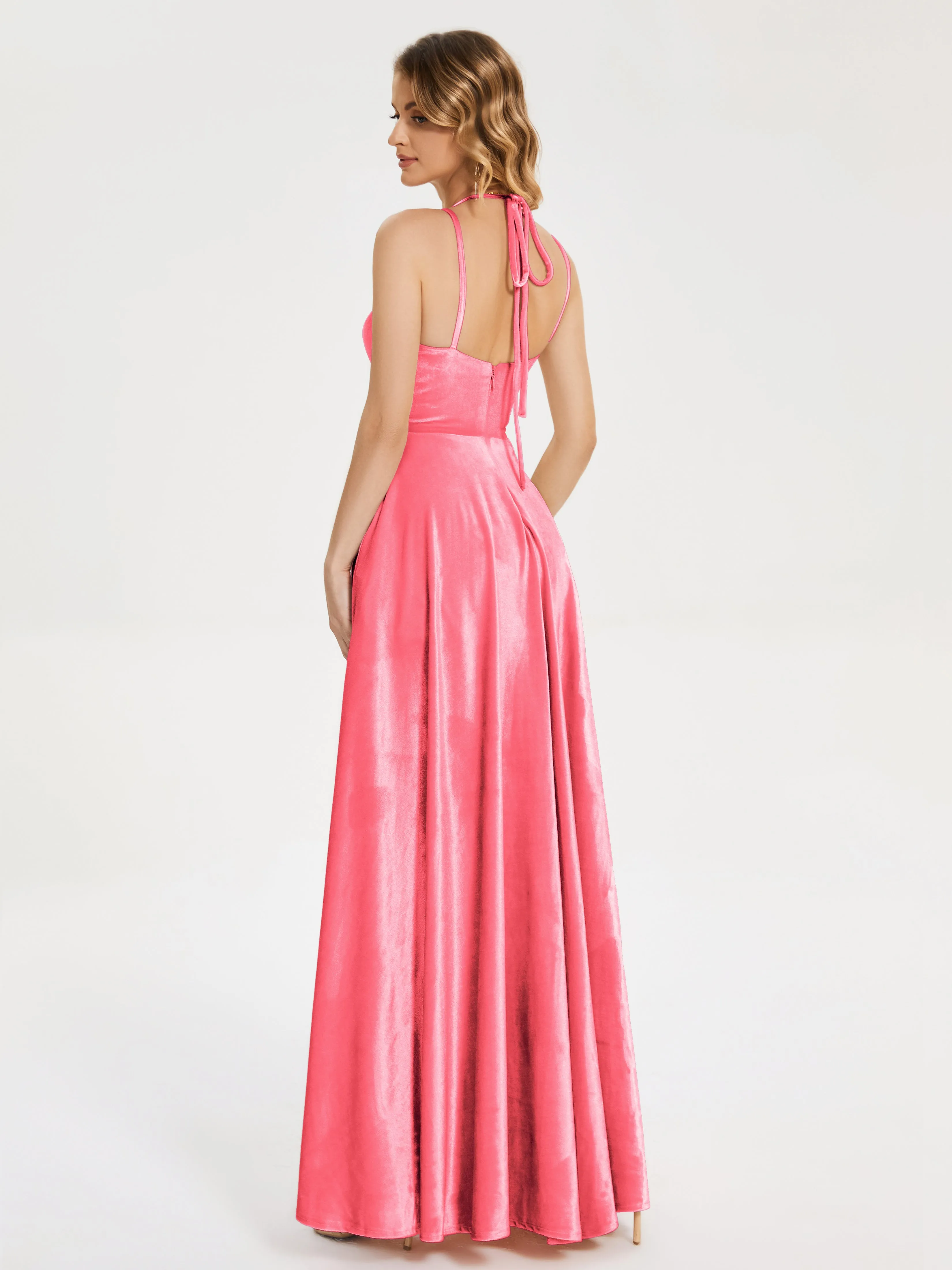 Modest Split Velvet Prom Dresses