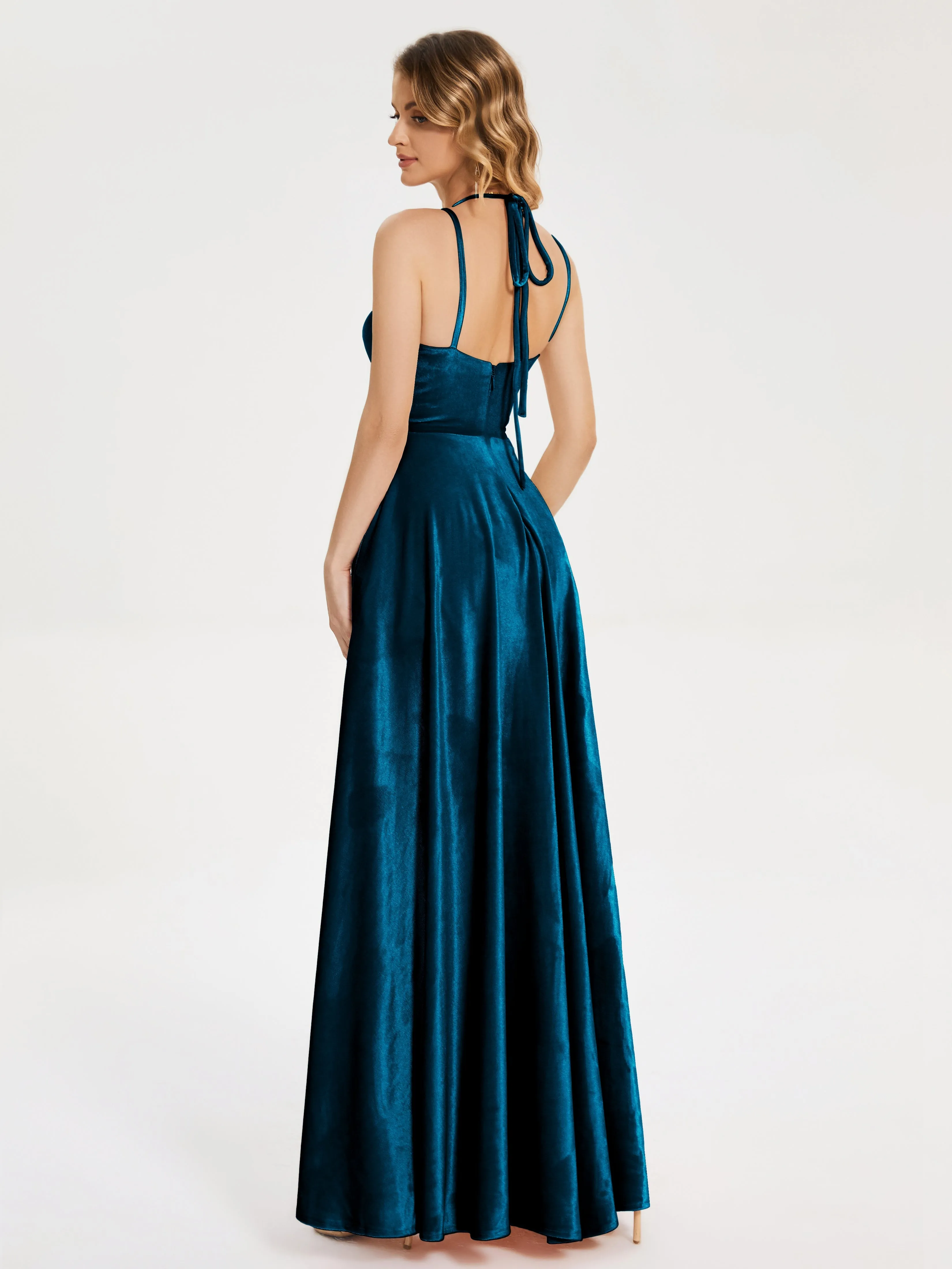 Modest Split Velvet Prom Dresses