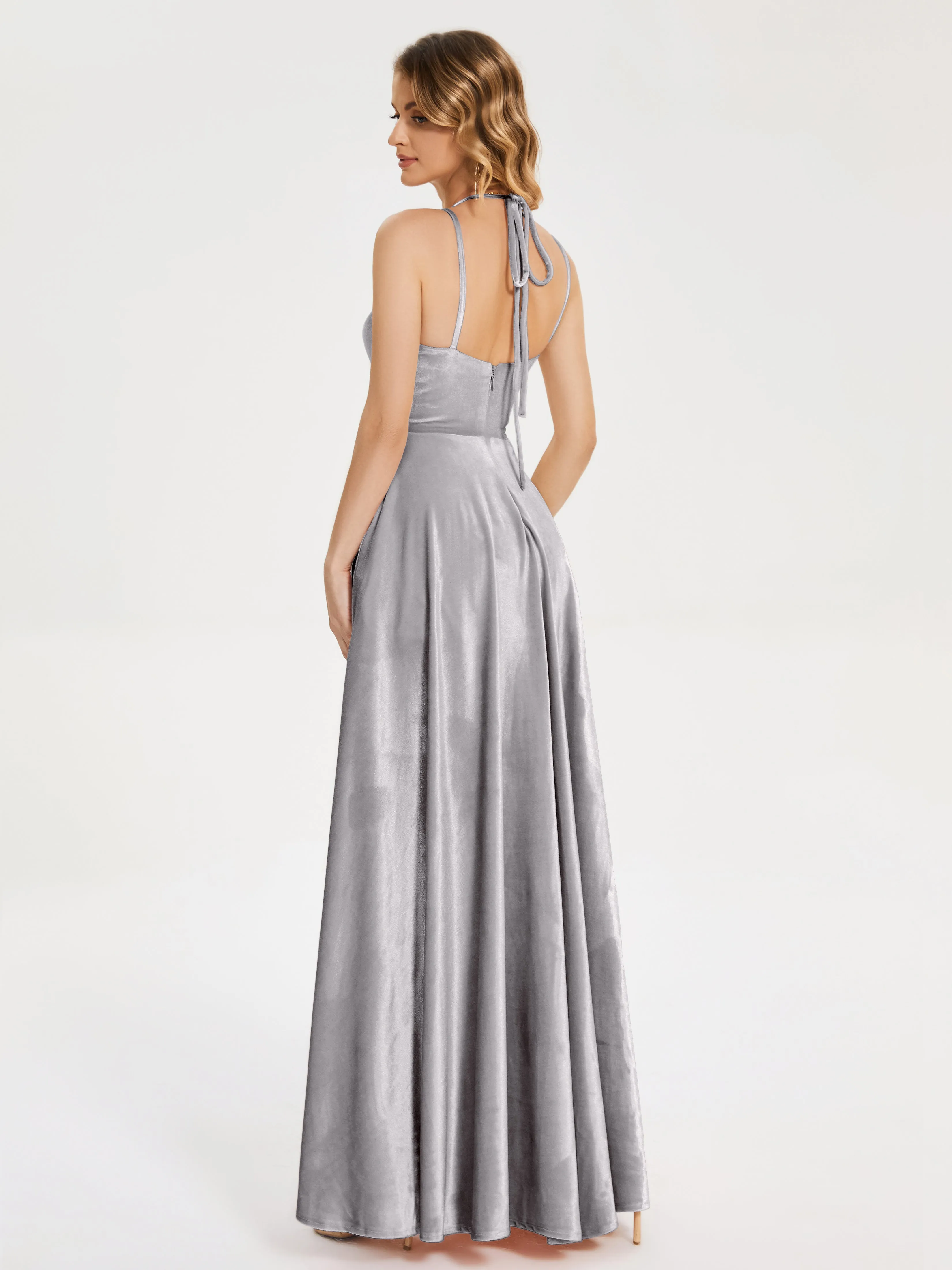 Modest Split Velvet Prom Dresses