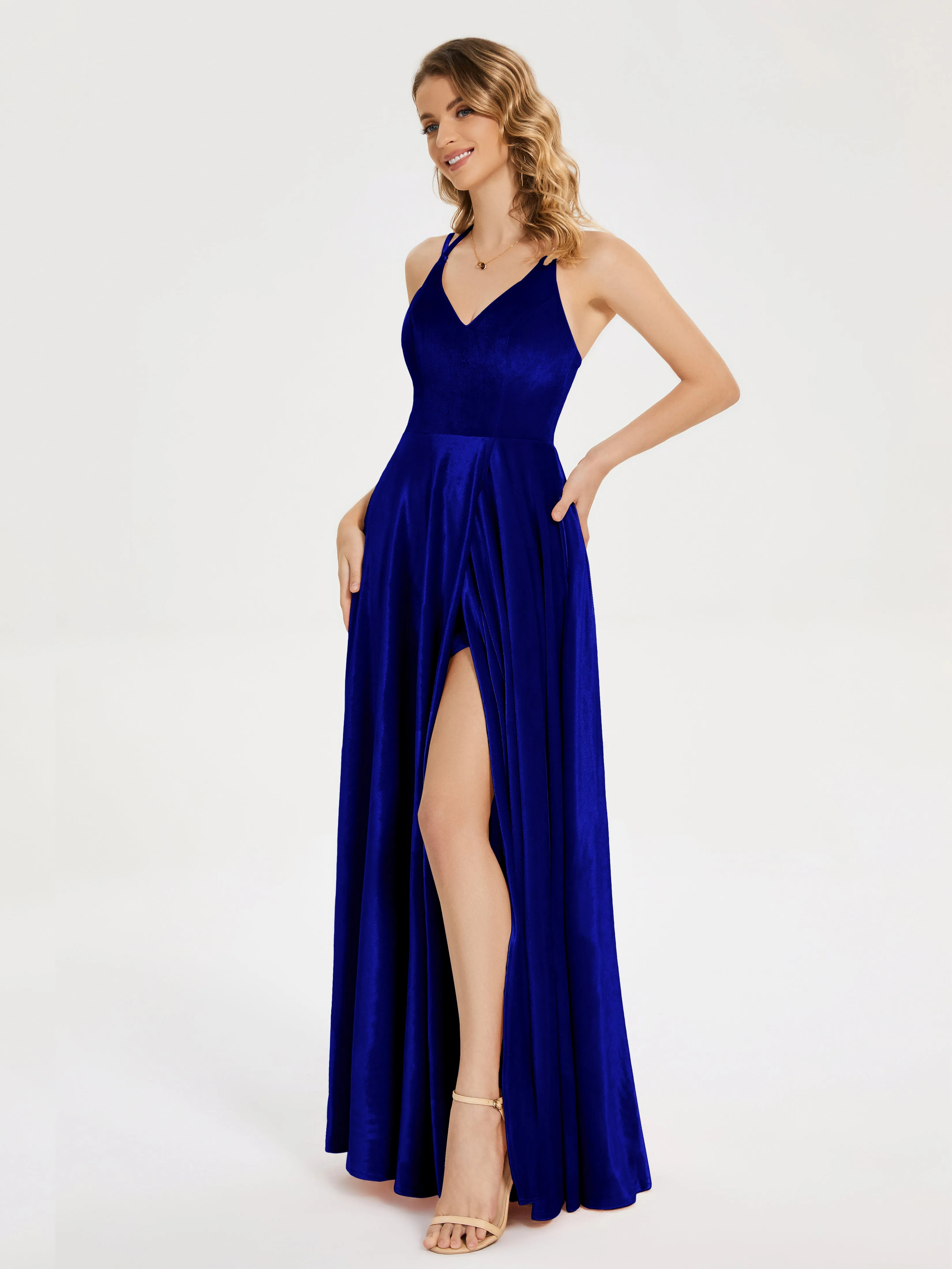 Modest Split Velvet Prom Dresses