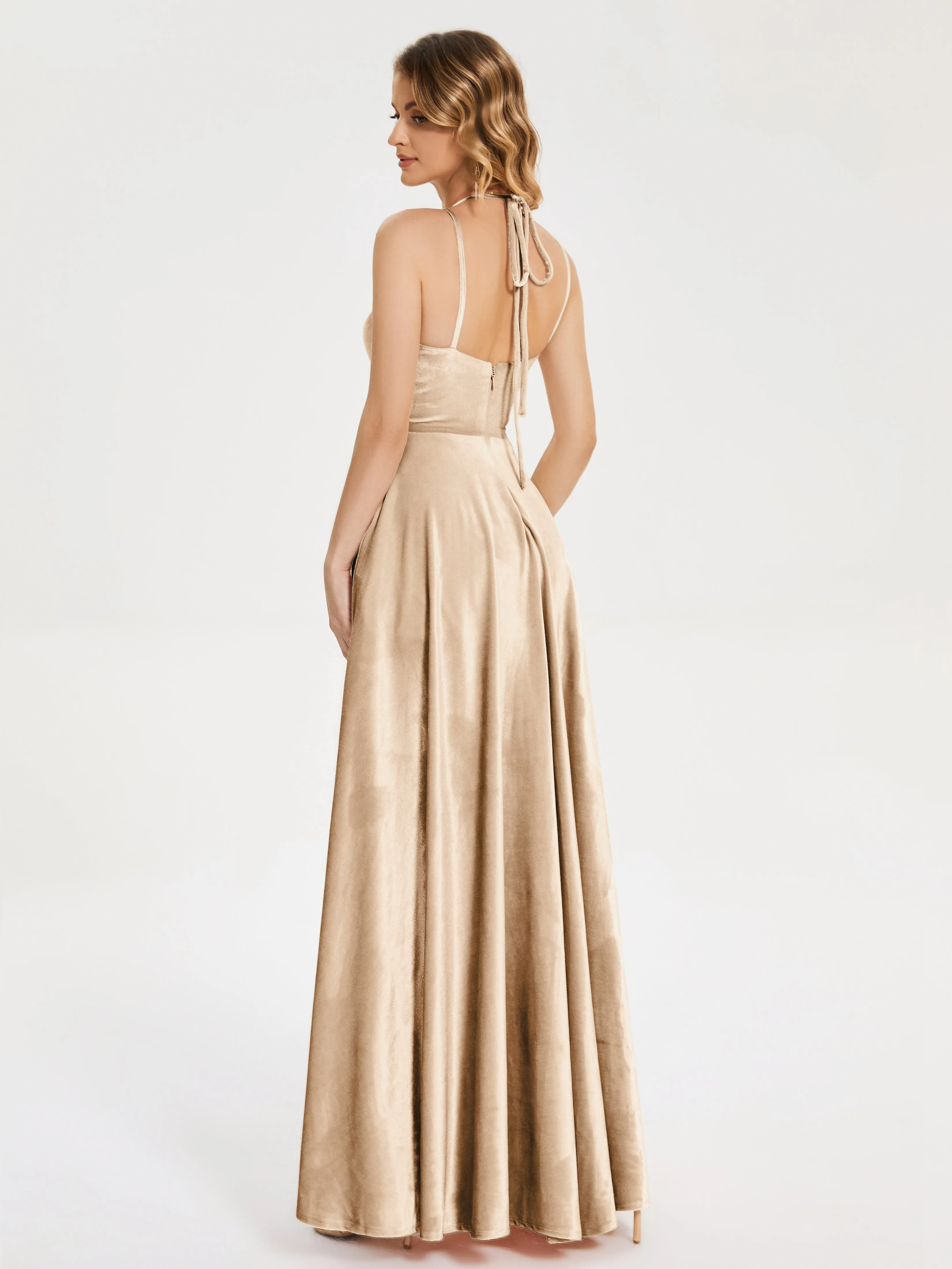 Modest Split Velvet Prom Dresses