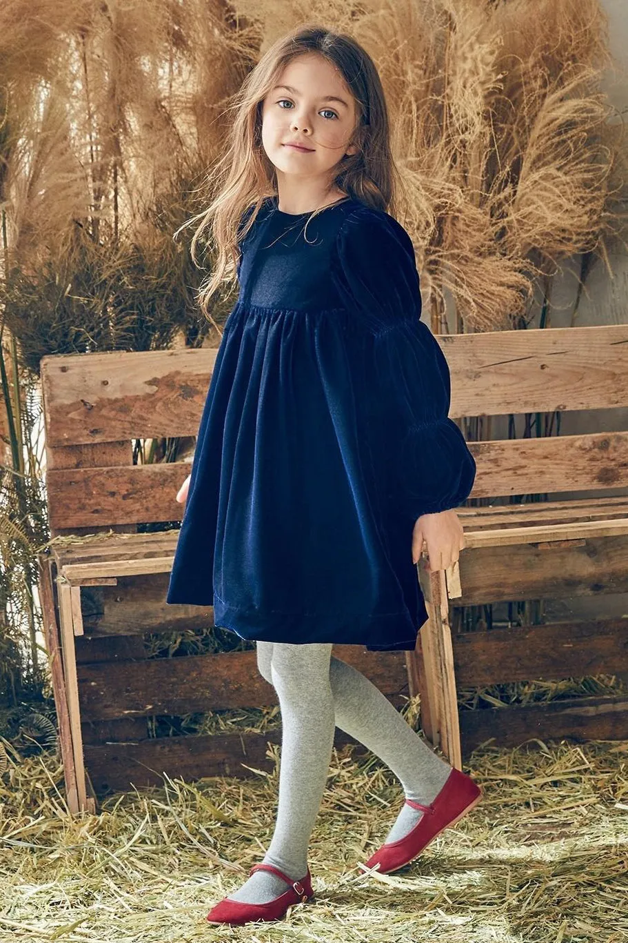 Nellystella Ottilie Girls Dress - Navy Velvet (Size 4 left)