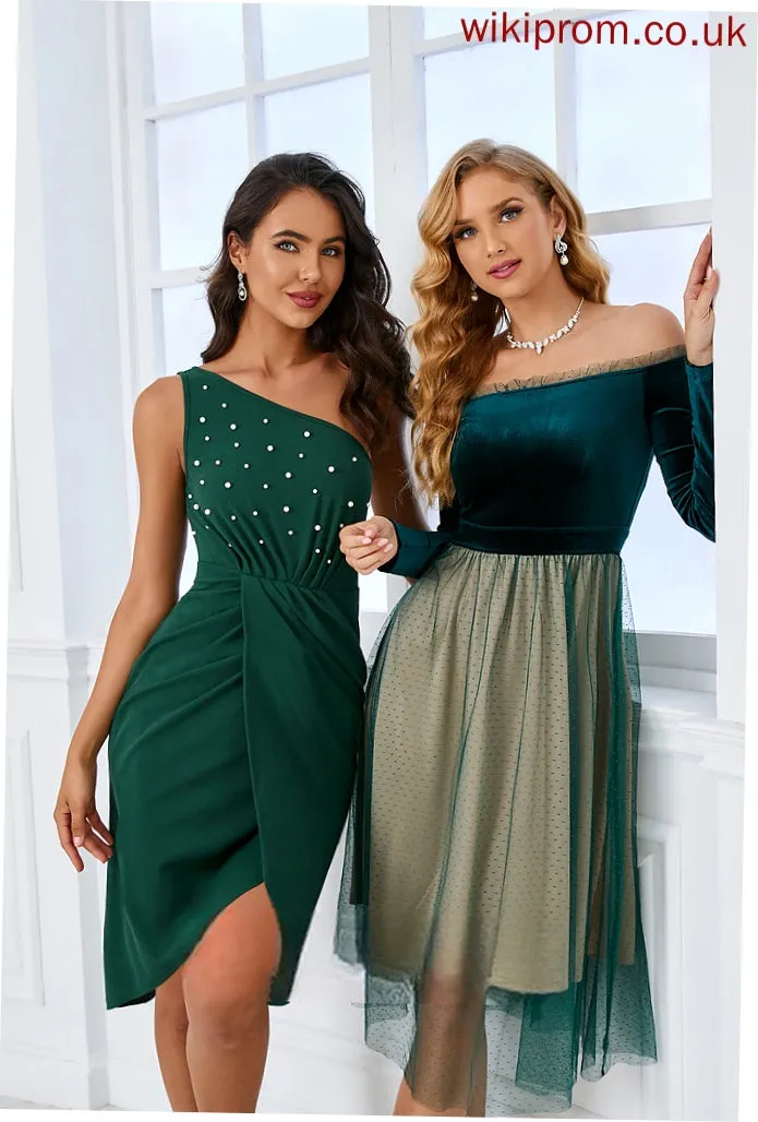 Off the Colorblock Sleeves Midi Shoulder Dresses Elegant Long Adalynn A-line Club Dresses Velvet