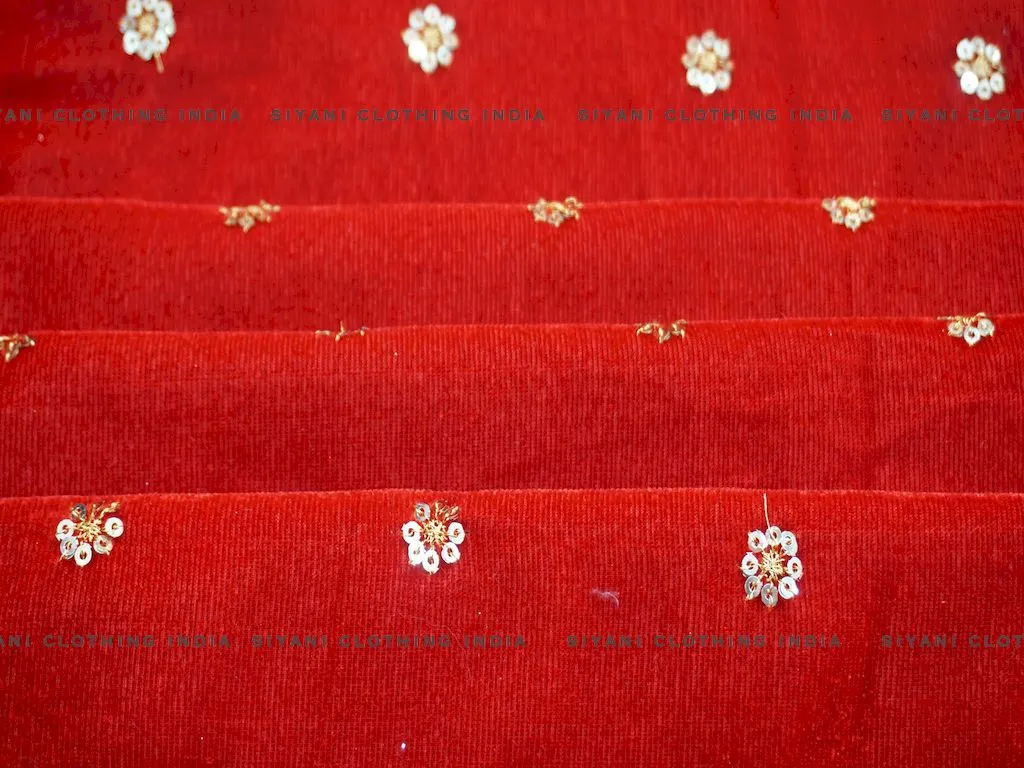 Red Floral Boota Sequins Embroidered Velvet Fabric