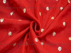 Red Floral Boota Sequins Embroidered Velvet Fabric