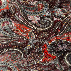 Red Paisley Print Stretch Velvet Fabric