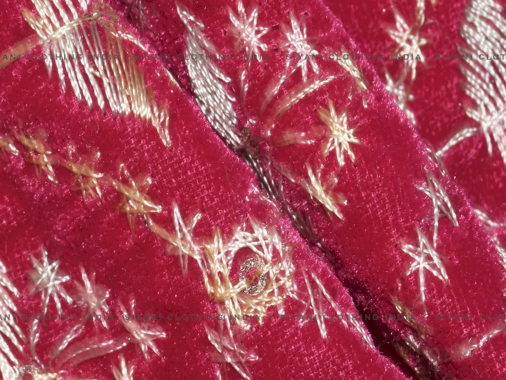 Red Thread Embroidered Velvet Fabric