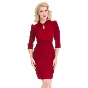 Red Velvet 3/4 Sleeve Peter Pan Collar Wiggle Pencil Dress