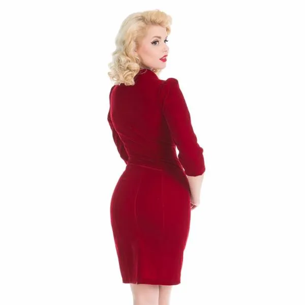 Red Velvet 3/4 Sleeve Peter Pan Collar Wiggle Pencil Dress