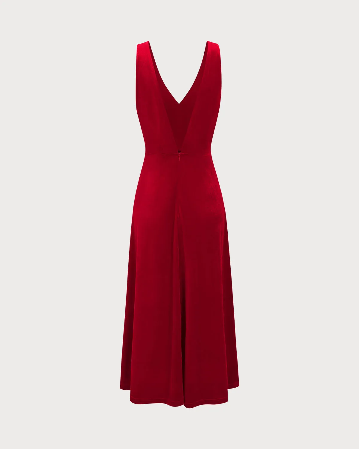 Red Velvet V Neck Backless Midi Dress