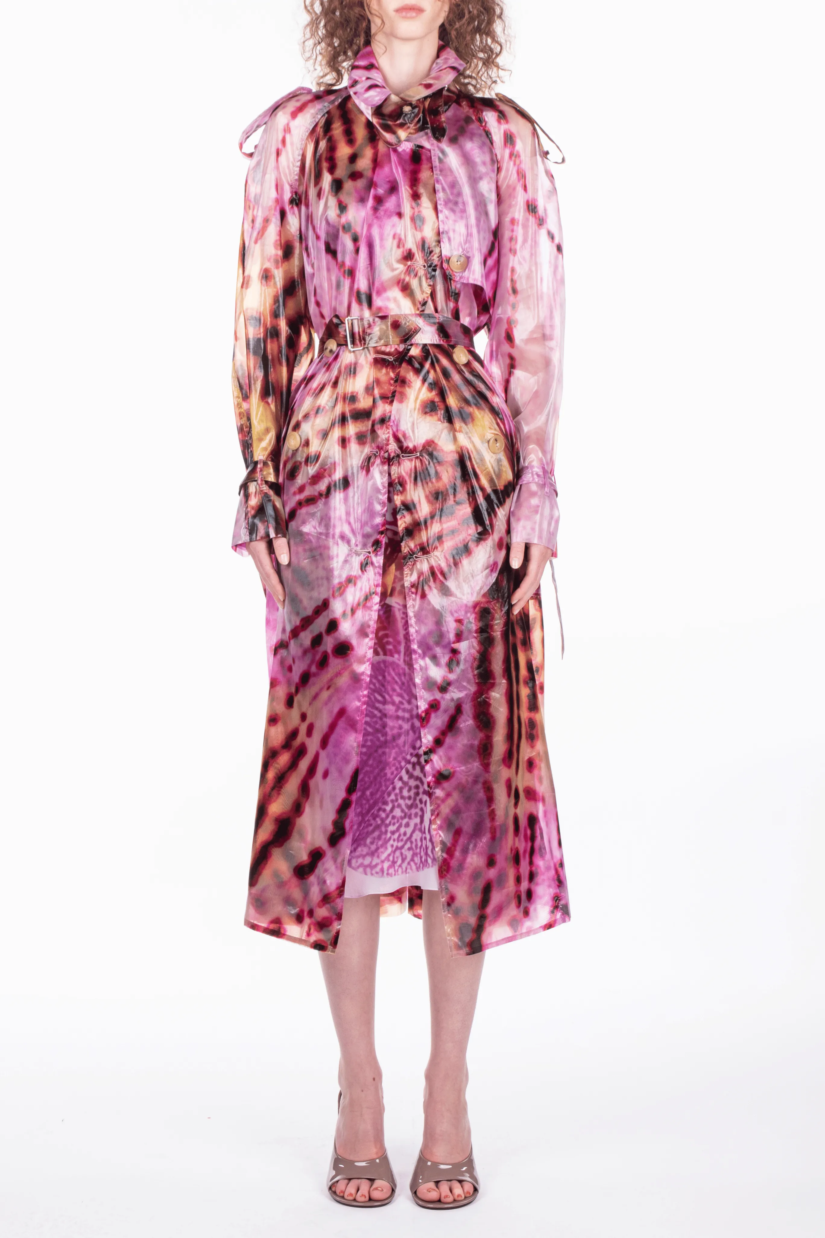 Risto Transparent Floral Print Trench Coat