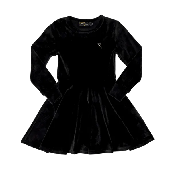 Rock Your Baby - Velvet Underground Long Sleeve Waisted Dress in Black TGD1858-BL