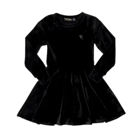 Rock Your Baby - Velvet Underground Long Sleeve Waisted Dress in Black TGD1858-BL