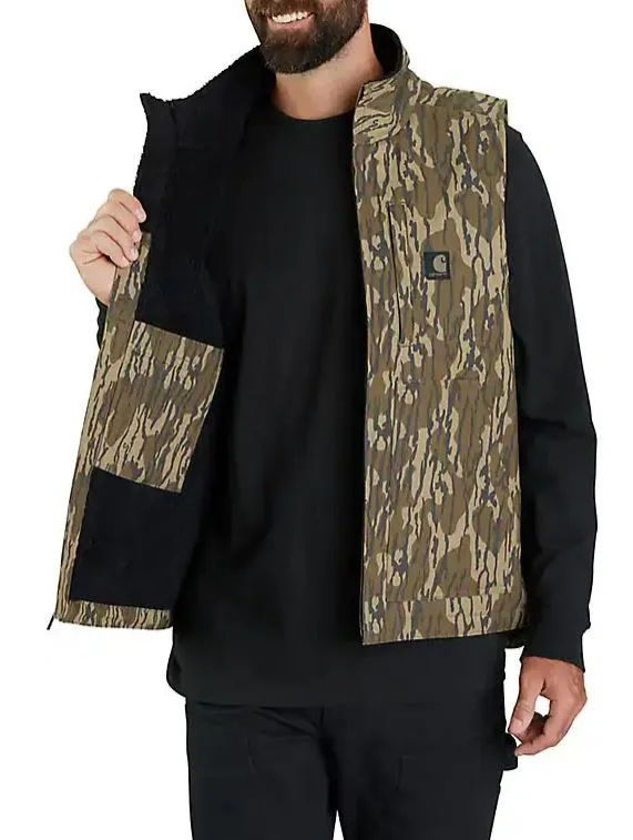 Rugged Flex Duck Loose Fit Sherpa-Lined Camo Mock-Neck Vest