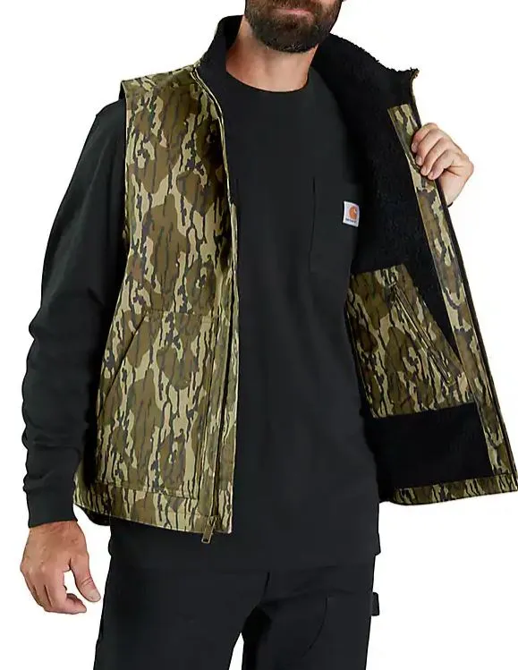 Rugged Flex Duck Loose Fit Sherpa-Lined Camo Mock-Neck Vest