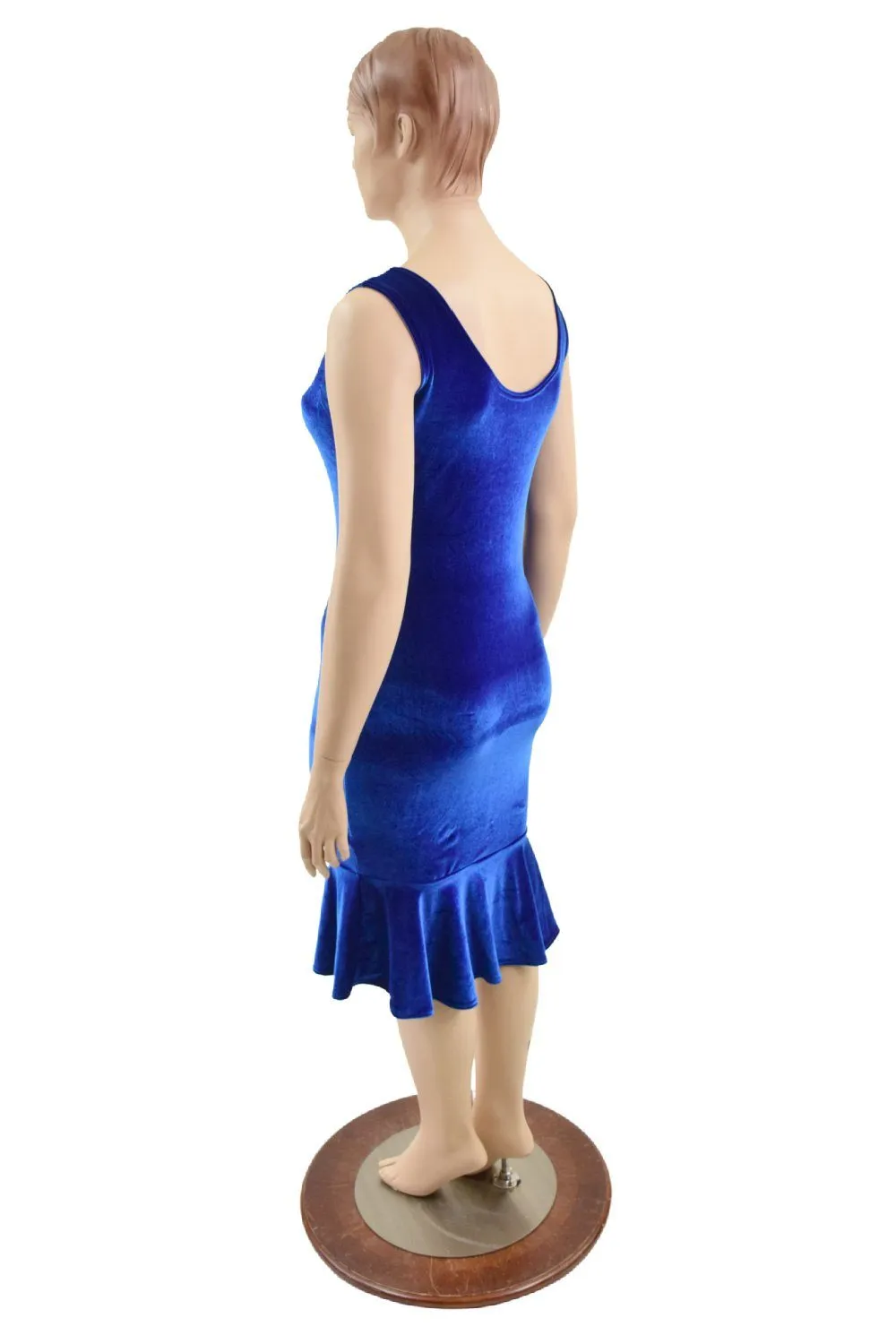 Sapphire Velvet Tank Style Ruffled Wiggle Dress