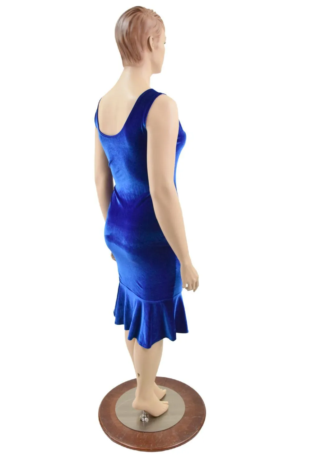 Sapphire Velvet Tank Style Ruffled Wiggle Dress