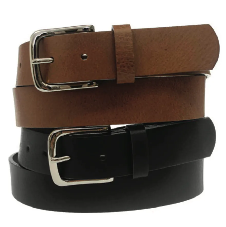 Sleek Leather Belt with Nickel Buckle