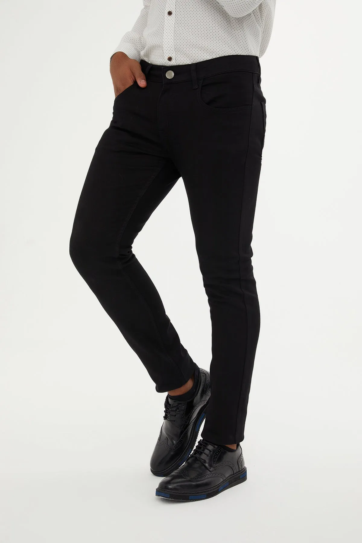 Slim Fit Black 5 Pocket Low Waist Cotton Casual Pants