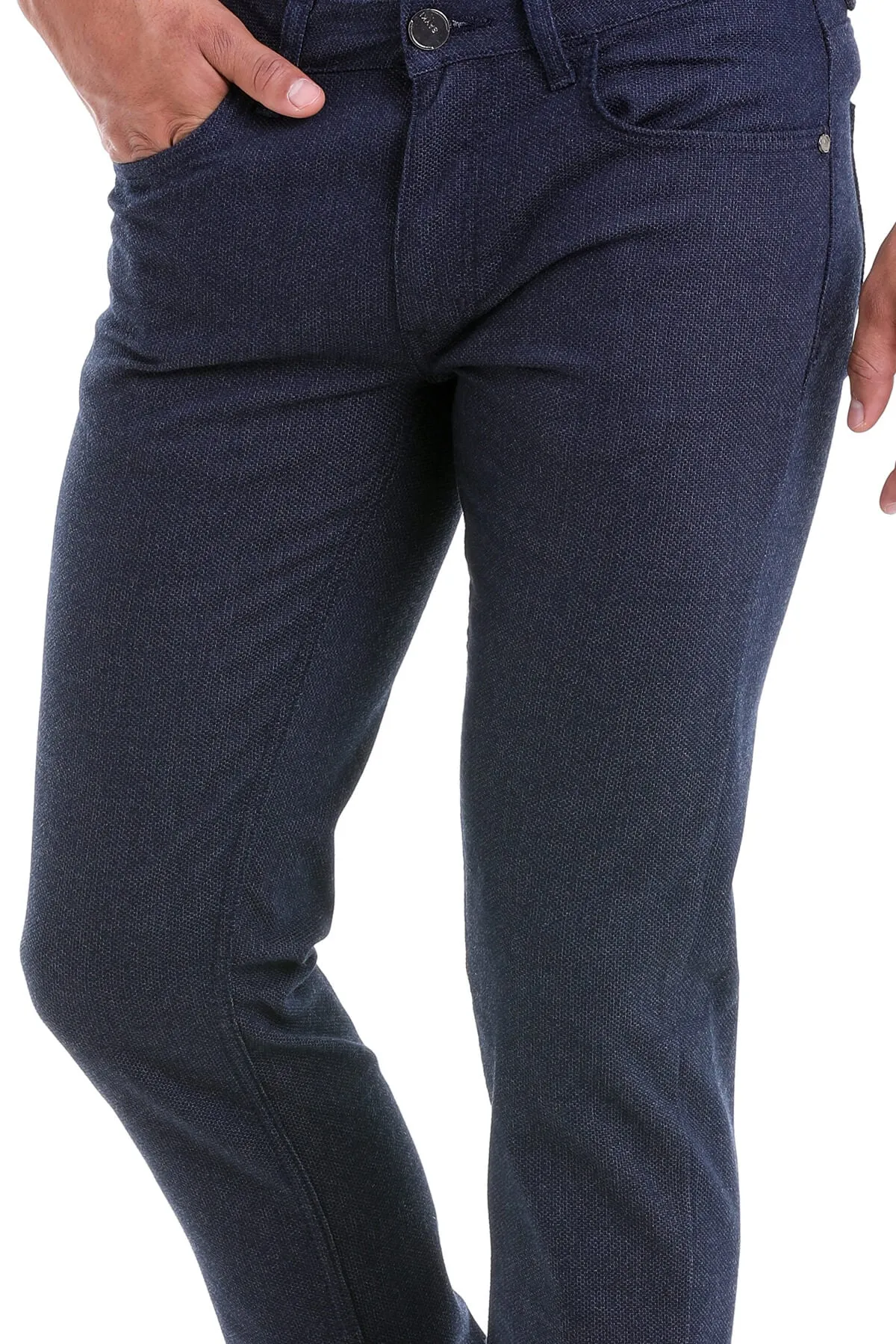 Slim Fit Cotton Low Waist 5 Pocket Navy Casual Pants