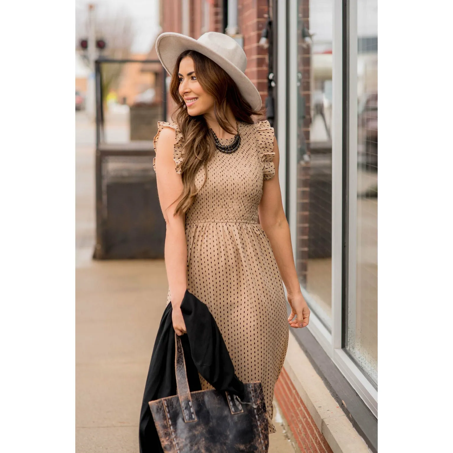 Smocked Diamond Pattern Midi Dress