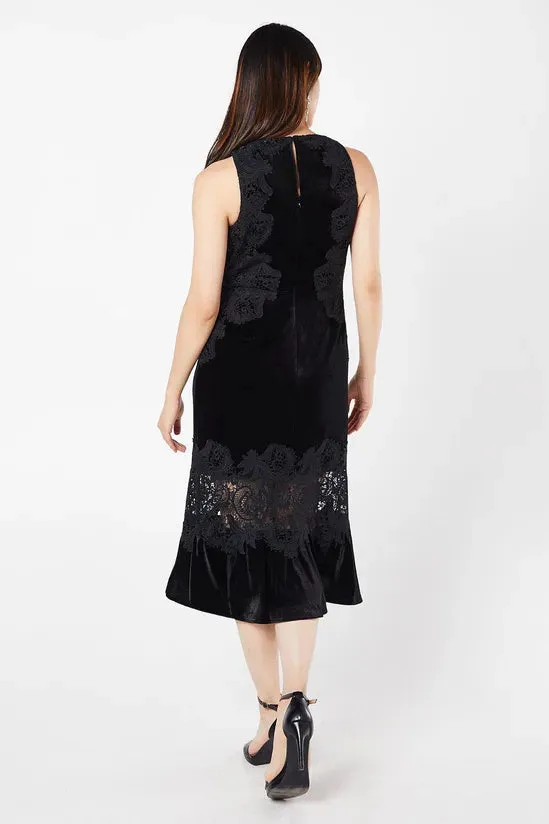 Velvet And Lace Peplum Hem Midi Dress Wedding Guest Dresses Cocktail Dresses