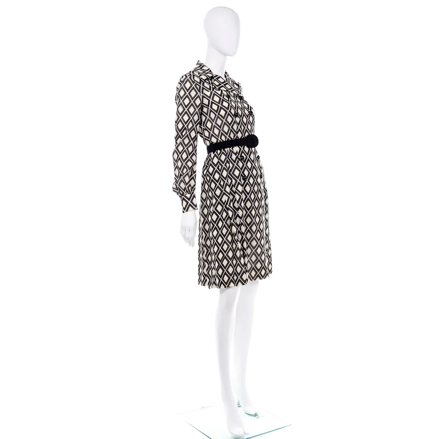 Vintage Valentino Brown & White Dress W Belt From Late 1960s Early 1970s