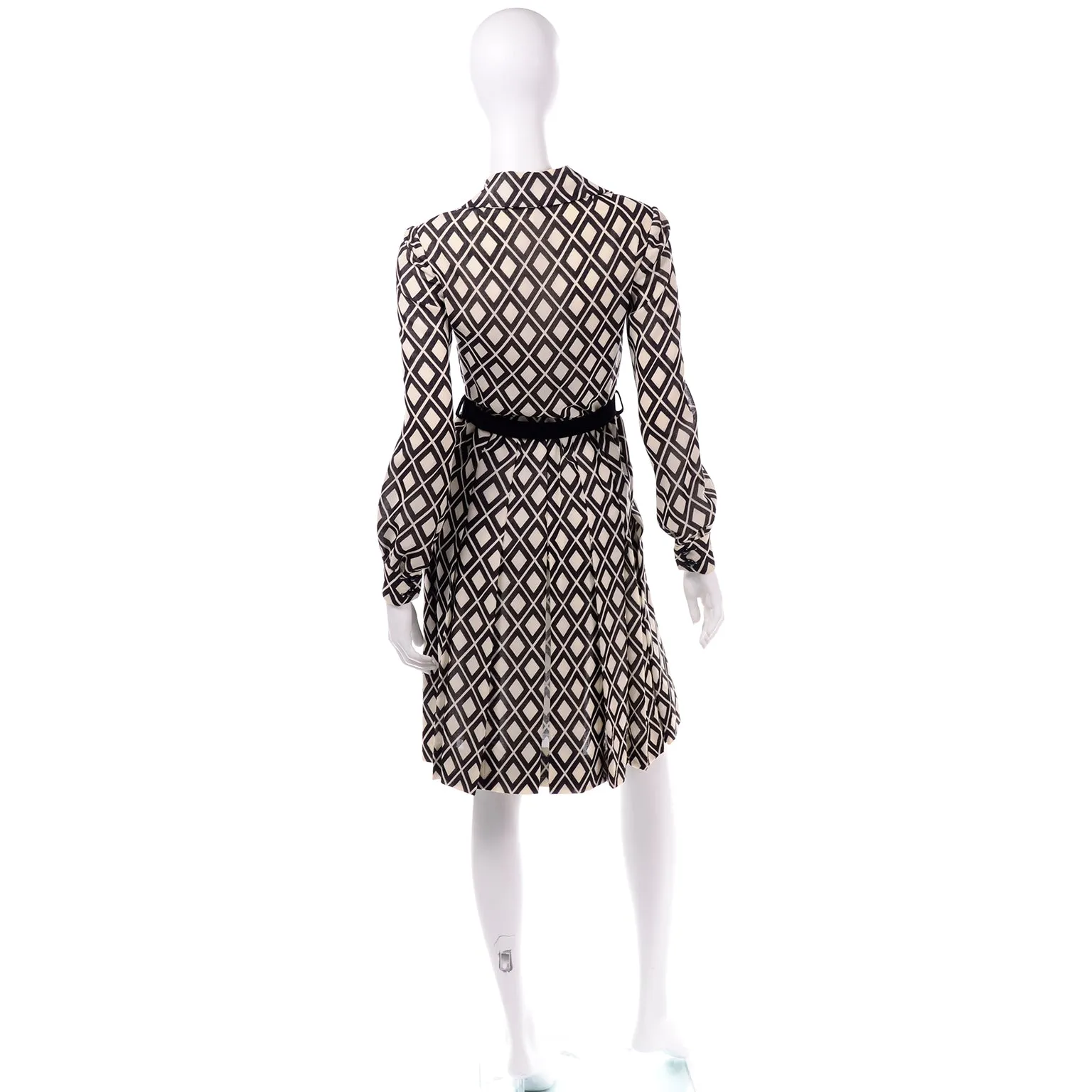 Vintage Valentino Brown & White Dress W Belt From Late 1960s Early 1970s