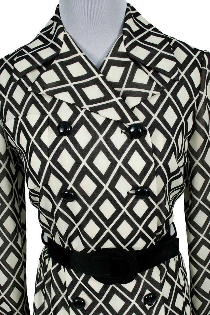 Vintage Valentino Brown & White Dress W Belt From Late 1960s Early 1970s