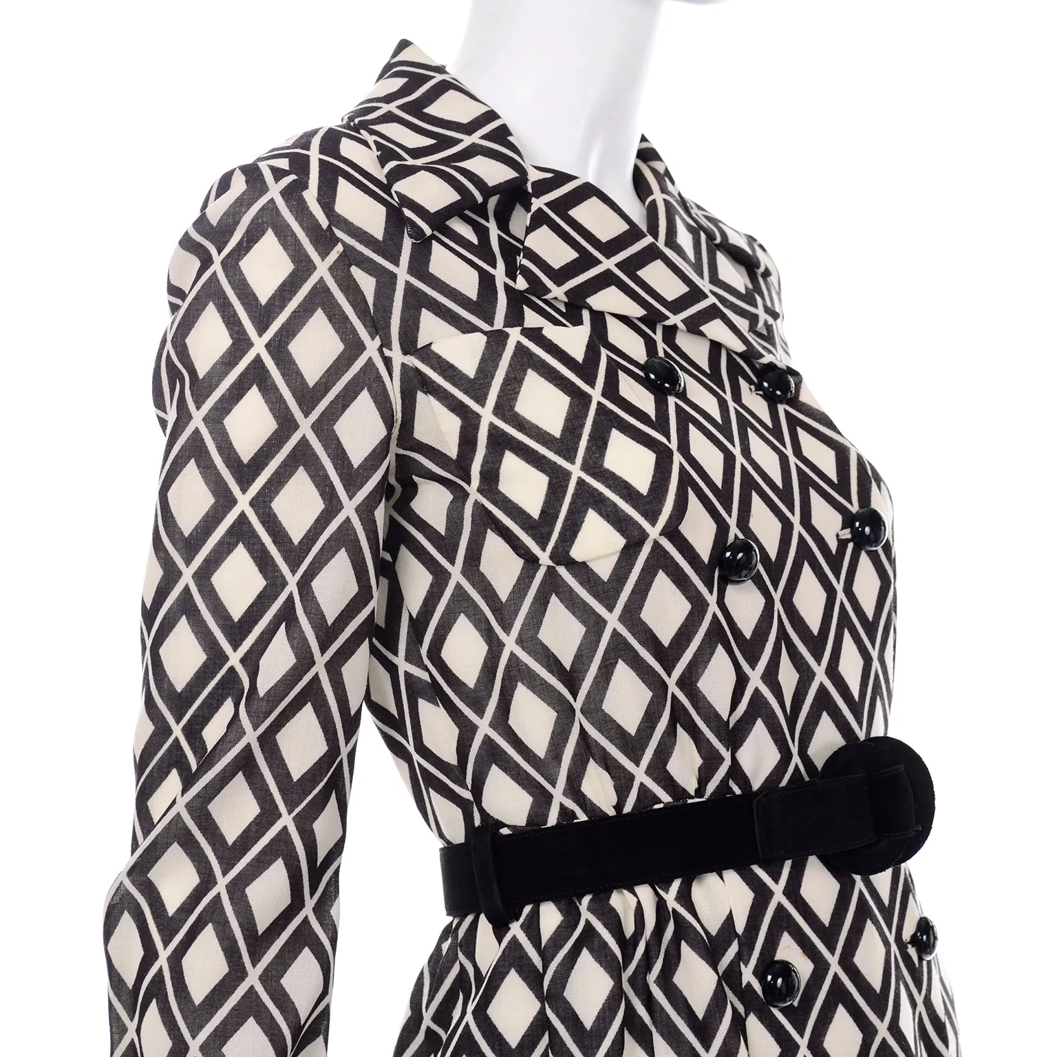 Vintage Valentino Brown & White Dress W Belt From Late 1960s Early 1970s