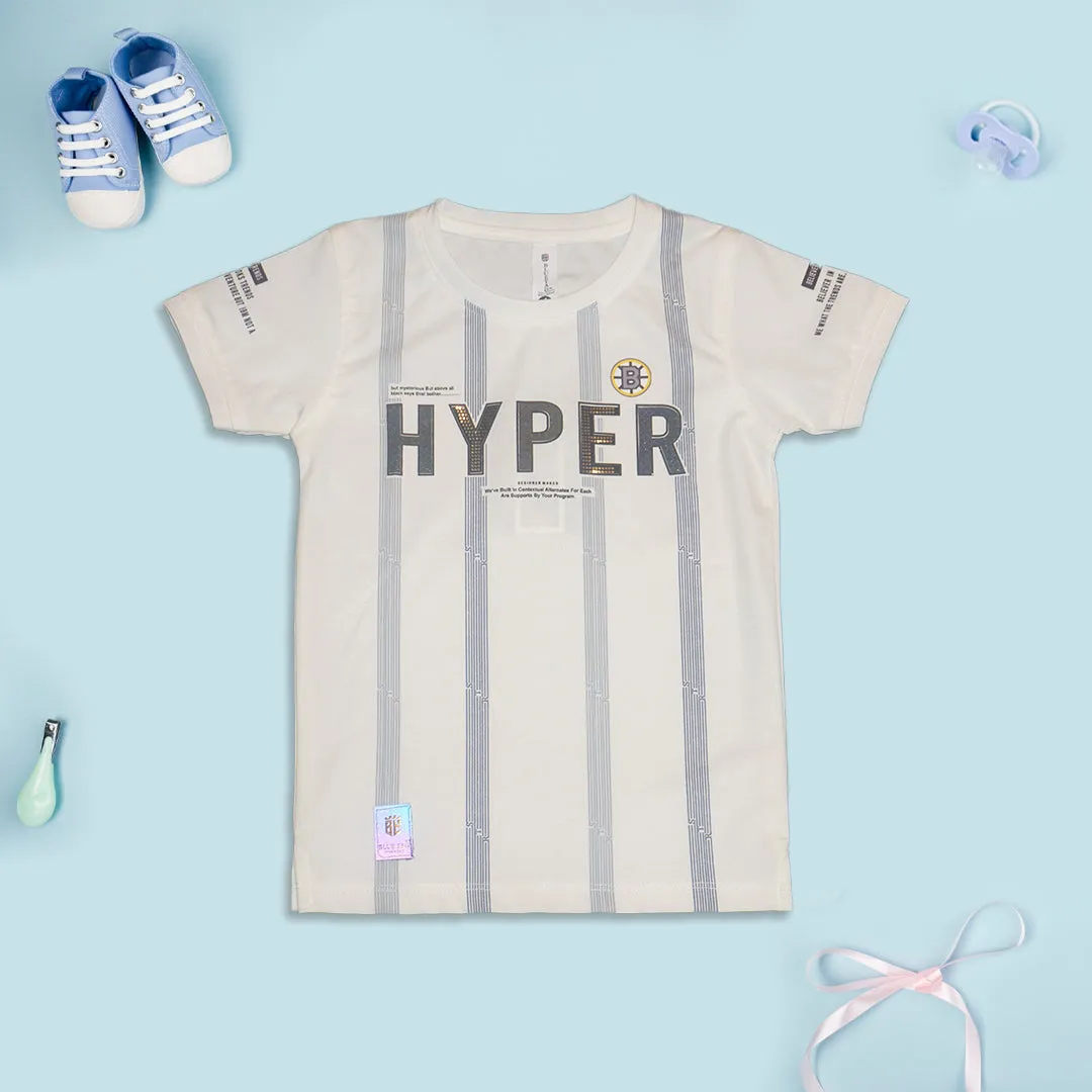 White Striped Printed T-Shirt for Boys