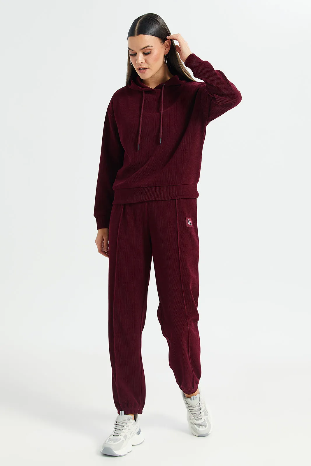 Women Burgundy Plain Joggers